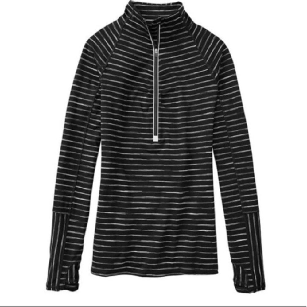 Athleta Striped Elite (1/2) Half Zip Pullover (Black/White)  Size: XS